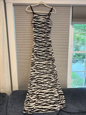 Mario Gena Paris Black & White Zebra Print Spaghetti Strap Maxi Dress